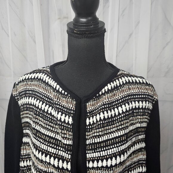Chico's Black Gray Knit Boho Cardigan Sweater Size 2 (L) - Picture 2 of 14